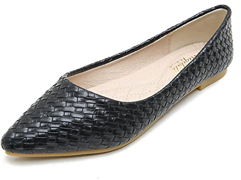 MACHSWON Womens Ballerina Flat Fashion Comfy Woven Pointed Toe Slip On Comfy Ballet Pumps Dolly Shoes(Black, Size 6)