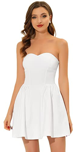 Allegra K Women's Sexy Strapless Party Dress Sweetheart Neck Off Shoulder Sleeveless Halloween Mini Dress Large White