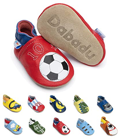 Dabadu Scarpe Bebè in Pelle con Suola Morbida - Calzature Bambino - Babbucce Neonato - Scarpine Primi Passi (Calcio, 12_months)