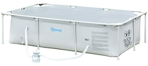 Outsunny Freistehender Pool, röhrenförmig, Metallrahmen, rechteckig, mit Filter