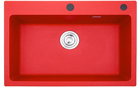 Red Granite Kitchen Sink Single ​Bowl ​ Built-in Undercounter Wash Basin Household Quartz Stone Bar Sink for Kitchen Bathroom Cloakroom Balcony Laundry(A,60x45cm)