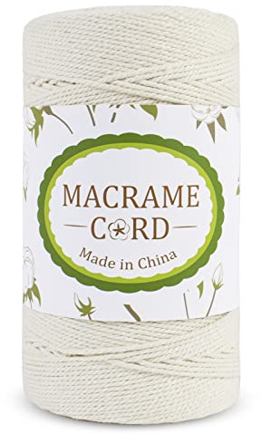LEREATI Makramee Garn 2mm x 300m Baumwollkordel Geflochten Baumwollseil Baumwollgarn, Macrame Cord 2mm für Makramee Wandbehang, Hängepflanze, Hochzeitsbogen Deko, Vorhang, DIY Handwerk (Natürlich)