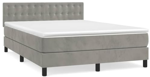 vidaXL Boxspringbett mit Matratze Doppelbett Bett Polsterbett Bettrahmen Bettgestell Lattenrost Hotelbett Schlafzimmerbett Hellgrau 140x200cm Samt