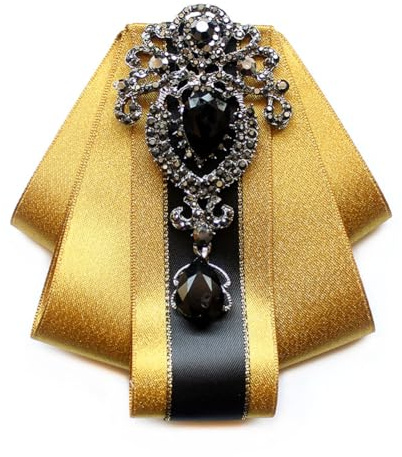 JKQBUX Spilla a papillon regolabile pre-legata con strass britannici retrò per uomo cravatta fiocco fiocco scintillante nastro di raso papillon