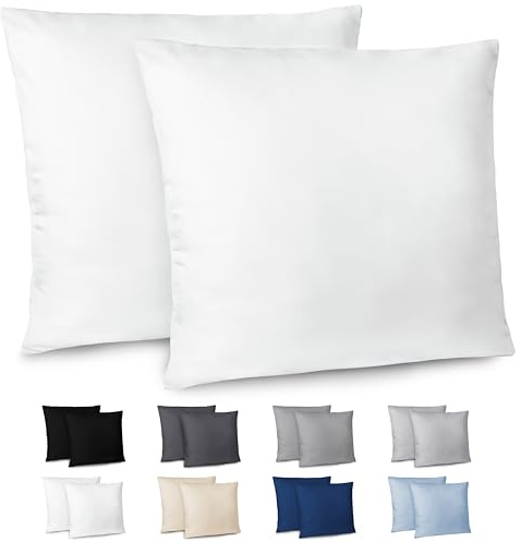 Dreamzie Funda Almohada 60x60cm - Lote de 2 de Microfibra con Cremallera Certficadas Oeko Tex - Funda Almohada Suave y Cepillada - Blanco