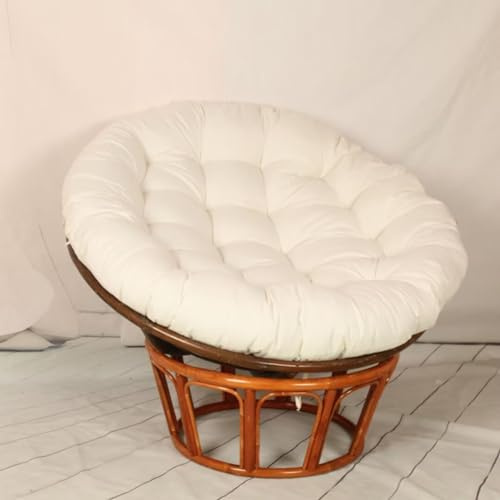 Tielag Cuscino per sedia papasan rotondo, spesso, girevole, in cesto, sedia da balcone, colore latteo, 120 x 120 cm