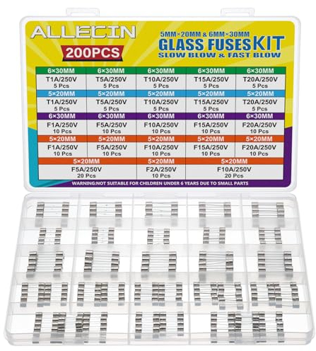 ALLECIN 21 Values Glassicherung Set 250V 5x20MM 6x30MM Sicherung Flink F 1A 2A 5A 10A 15A 20A Feinsicherungen Träge T 1 5 10 15 20 Ampere Feinsicherung Sortiment Glassicherungen Glas Sicherungen Kit