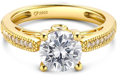 Jeulia Moissanita Anillo Clásico de Con Diamantes Con Corte Redondo Anillos Plata de Ley para Compromiso Aniversario Boda Navidad San Valentín Oro amarillo,17