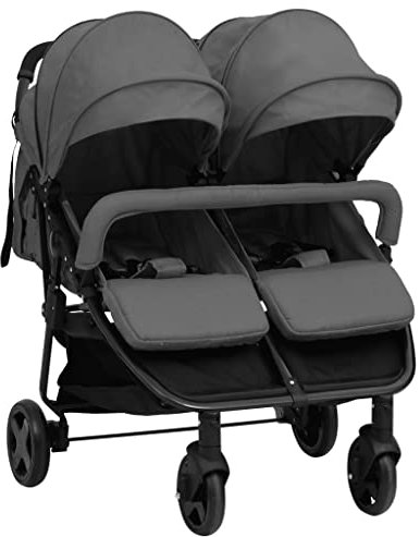 Willood Geschwisterwagen Tandem Kinderwagen Zwillingskinderwagen Dunkelgrau und Schwarz Stahl
