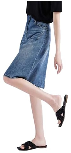 Jeans Gonna da donna Midi, gonna midi con tasche, gonna in jeans, colore blu, lunghezza al ginocchio, a vita alta, casual, linea A, taglie forti, gonna avvolgente per donna, gonna in denim, tinta