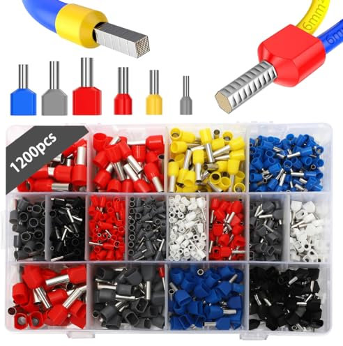 MIUUIPI 1200 Pièces Embouts de Cablage, 0.5-16mm² Cosses et Kits, Cosse Electrique, Set d'embout Cable Electrique Isolants Professionnels, Embouts de Câble Isolés pour Connexion de Fils