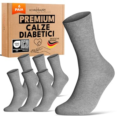 sockenkauf24 Calze Diabetici Uomo 43-46 Grigio 97% Cotone 6 Paia senza Elastico senza Cucitura