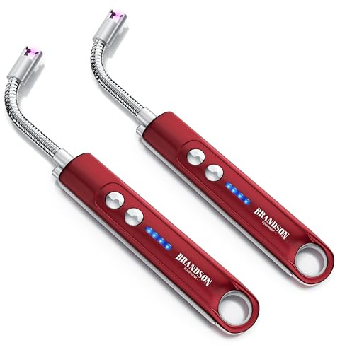Brandson – elektrisk tändare set om 2 – tändare ljusbåge med batteri – USB-uppladdningsbar – kamintändare – för kök, ljus, gasspisar, grillkamin – inkl. belysning – ficklampsfunktion