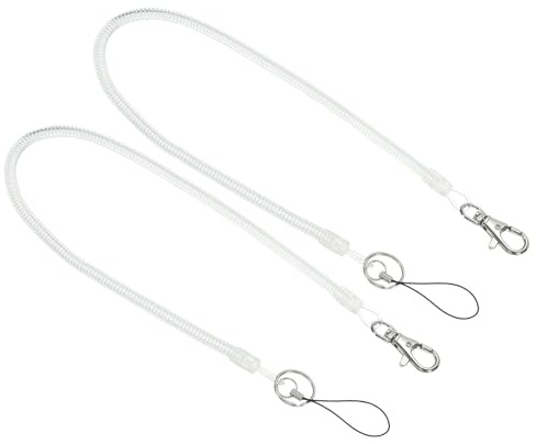 PATIKIL Porte-clés rétractable à ressort en spirale de 16 avec mousqueton porte-clés, 2 cordons extensibles en plastique avec crochet pour clés, badges d'identification, transparent