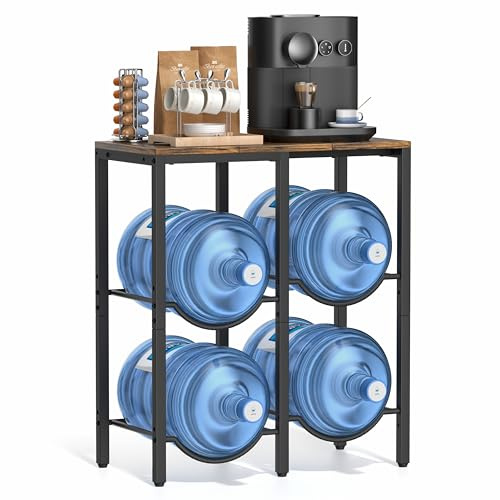 Bikoney Soporte Garrafas Agua 19L, Estante 3 Niveles con Repisa de Madera, Organizador 4 Huecos para Botellas 5 Galones, Portabotellas con Dispensador para Casa, Oficina, Garaje