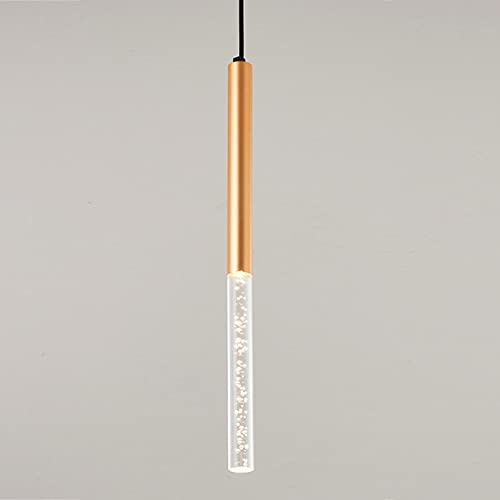 Ling Xiang Lámpara Colgante, Cilindro LED Luces Colgantes Lámparas de Tubo Largo Droplight Suspensión Luminaria Araña Cocina Comedor Tienda Decoración Cordón Lámpara Colgante Luces de Fondo(Gold)