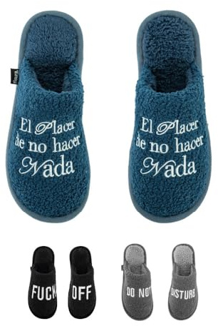 Fisura – Zapatillas hombre originales “el placer de no hacer”. Zapatillas casa hombre borreguillo azul. Pantuflas de invierno cálidas. Regalo original. Talla 41-45.