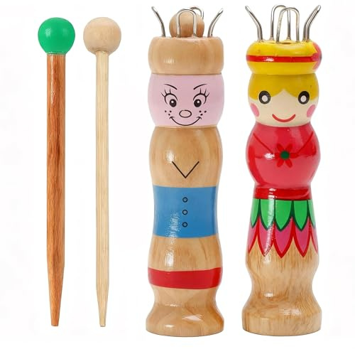 2 PCS Caterinetta in Legno con 4 Ganci, Set di per Lavorare a Maglia con Uncinetto Uncinetto Set in Legno Set di 2 Ferri da Maglia con Uncinetto per Imparare a Maglia Fai Te Kit Uncinetto Uncinetti