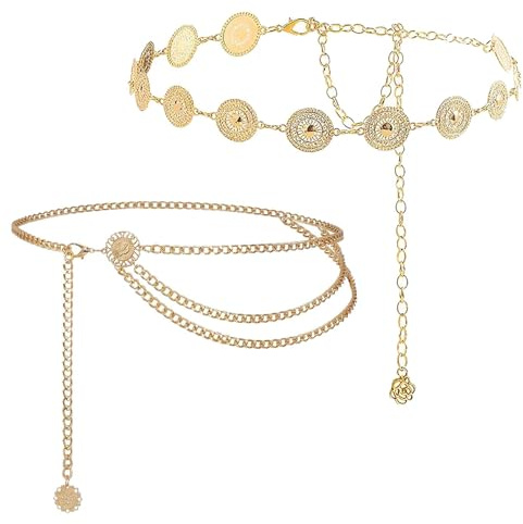 Suupii 2 PCS Gold Chain Belts for Women, Adjustable Boho Waist Chain