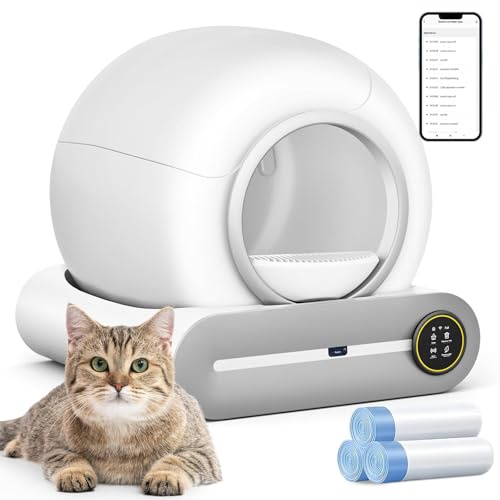 SUANPOT Self Cleaning Cat Litter Tray, Automatic Robot Box for Multiple Cats, Smart Litter Tray with Safety Protection, APP Control, Deodorization and Sterilization, White