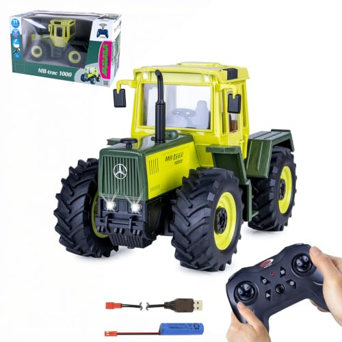 JAMARA 405341 Mercedes-Benz MB-trac 1000 1:24S Plug 2,4 GHz Leksakstraktor med fjärrkontroll och anslutning för släpvagnar och jordbruksutrustning, present till barn
