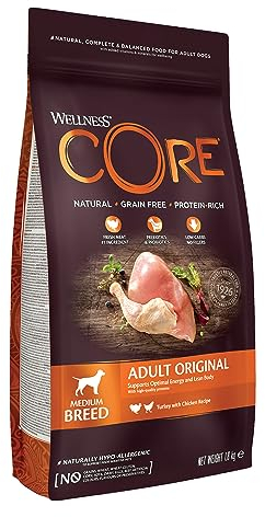 Wellness CORE Original, Hundefutter trocken für ausgewachsene Hunde, Pute & Huhn, 1,8 kg, ohne Zuckerzusatz, getreidefrei, mit hohem Fleischanteil, fördert optimale Energie