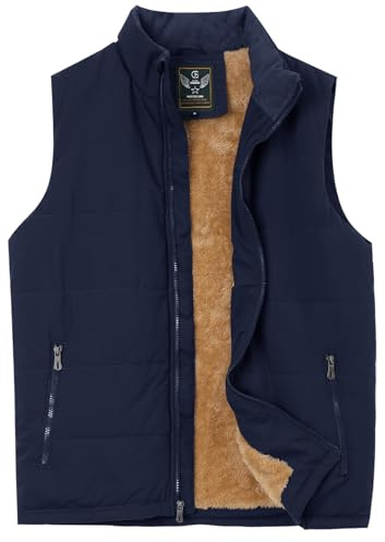 Flygo Men's Fleece Lined Winter Warm Outdoor Padded Puffer Vest Thick Sleeveless Jacket with Pockets (Blue M)
