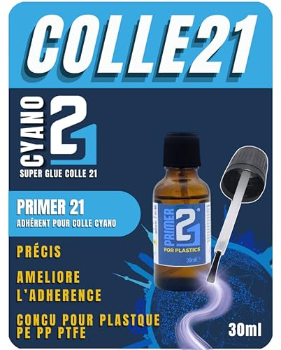 PRIMER21 Colle21 - Apprêt Professionnel pour Plastiques Difficiles - 30 ml Optimisez l’adhérence de votre Super Glue Colle21