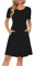AUSELILY Freizeitkleider L Damen Schwarz Kurzarm Plissee Loose Swing Freizeitkleid mit Taschen Knielang