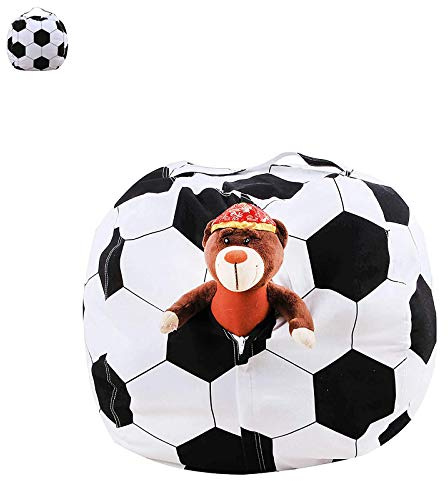 DTLEO Stuffed Animal Storage Bean Bag Chair Cover (No Filler) for Adults and Kids in Living Room Bedroom Floor Pillows Organizer,Football,26in