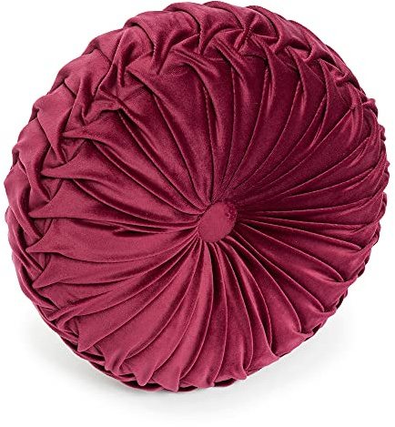 SOPHIE Cuscino Rotondo in Velluto per Divano Letto, Disponibile in più Colori, Cuscino Arredo Decorativo Zucca Tondo Tinta Unita (Bordeaux)