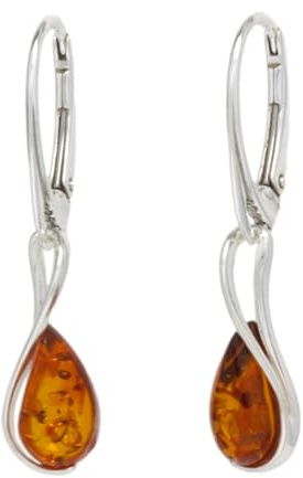 Boucles d'oreilles pendantes en ambre de la Baltique en argent sterling 925 avec pierre précieuse verte naturelle pour femme, M, Argent sterling Résine, Ambre