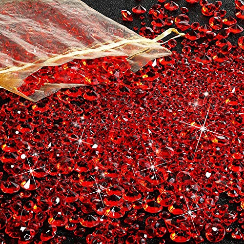 DINGFENG 4000 Pcs Red Scatter Crystals, Vase Gems Filler for Centerpieces, Wedding Table Decor, Birthday Party, Floral Arrangements with Decorative Stones & Rhinestones