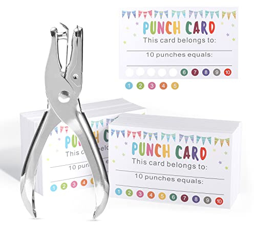 Roamall Punch Cards, 200 Pack Reward Punch Cards with Hole Puncher, Behavior Incentive Award for Kids, School Classroom Teachers Home Business Loyalty Cards 3.5 x 2 (Flags)