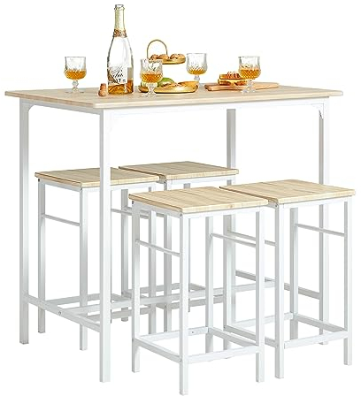 SoBuy Juego de Mesa Alta para Comedor, Conjunto Bar con 4 Taburetes, Mesa de Cocina Moderna Ideal para Espacios Reducidos, OGT11-WN