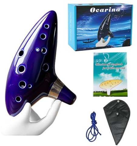 hzexun Ocarina of Time 12 Hole Alto C Ocarina Instrument with Getting Started Guide Display Stand and Color box