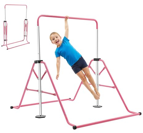 OUBUBY Fun Barre de gymnastique pliable pour jeunes - Barre d'entraînement multifonction pour un usage domestique - Convient pour les kicks swings et la musculation (rose)