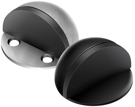 2 Door Stoppers for Floor, Door Stops Indoors, Stainless Steel Door Stopper, no Drilling Required, Suitable for Living Room Doors, Bedroom Doors, Kitchen Doors, and Some Windows (Silver, Black)