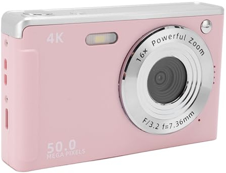 4K 50MP 2,8 Tums Skärm 16x Zoom Barnkamera med Fyllningsljus, Digitalkamera, AF Autofokus Anti Shake Kompakt Bärbar Uppladdningsbar Kamera för Porträtt Landskap Vuxna, Barn,