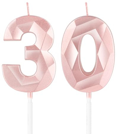 Rose Gold 30th Birthday Candles,3D Number 30 Candle for Cake,Women 30th Birthday Decorations,Rose Gold 30 Candle Cake Topper for Girls Women Her Him Birthday Party Wedding Decorations