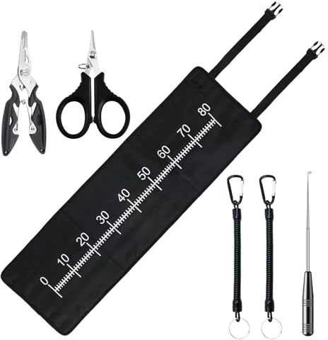 Fyfjur 1 pieza 98 x 30,5 cm alfombra de pesca con gancho lavable banda de medición, pinza de pesca de acero inoxidable, tijeras removedor de peces, gancho cuerda de seguridad