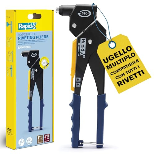 Rapid RP60 MULTI Set di Rivettatrice con Testa Girevole e Ugello Multiplo per Rivetti a Strappo in Alluminio da 3.2, 4.0, 4.8mm, Kit Rivettatrice con Custodia, Rivetti e Punte da Trapano (5001720)