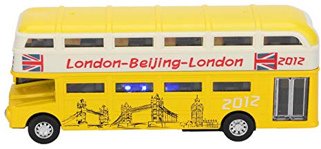 BowyTrading 1:90 Children Double Layer Bus Toy, Pull Back Alloy Bus with Light and Sound, Realistic Simulation City Bus Model for Kids Age 3+, Includes 3 LR44 Batteries (Yellow)