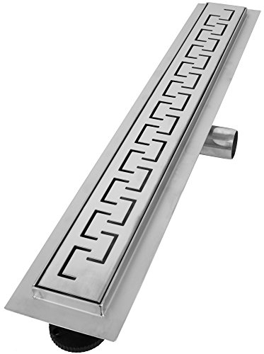 VILSTEIN© Duschrinne, Siphon mit Geruchsstop und Haarsieb, Griechisch, Größen 30cm - 160cm, Edelstahl Ablaufrinne, Bodenablauf, Duschablauf sehr flach, Komplettset mit Bodenbefestigung, 30cm