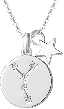 FANCIME Krebs Sternzeichen Kette aus Solide 925 Sterling Silber mit Weiß Vergoldet Anhänger Halskette Einfach Minimalistisch Geschenk Schmuck für Damen Mädchen - Verstellbar Kettenlänge: 40 + 5 cm