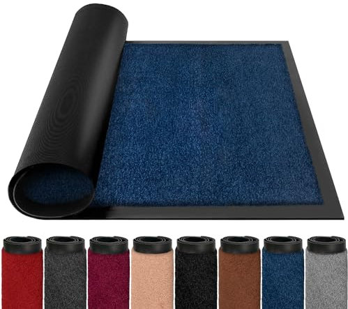 BLADO Door Mats Indoor Outdoor Heavy Duty Dirt Trapper - Non Slip Washable Door Mat with Rubber Backing Super Absorbent Floor Mat for Home, Offices (40cm x 60cm, Dark Blue)