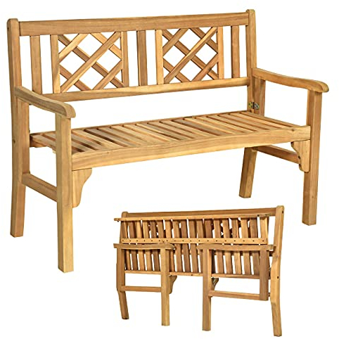 GIANTEX Akazienholz Gartenbank faltbar, Massiv Parkbank 2 Sitzer, Terrassenbank Balkon Bank bis 320 kg belastbar, Holzbank Sitzbank mit Rücken- & Armlehne, rustikal im Landhausstil, Naturholzfarbe
