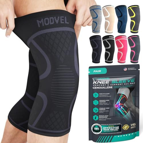 MODVEL Knee Support Compression Sleeve Women & Men - 2 Pack, Running Knee Brace, ACL & Arthritis Pain Relief, Joint Pain, Meniscus Tear, & Every day use (M)