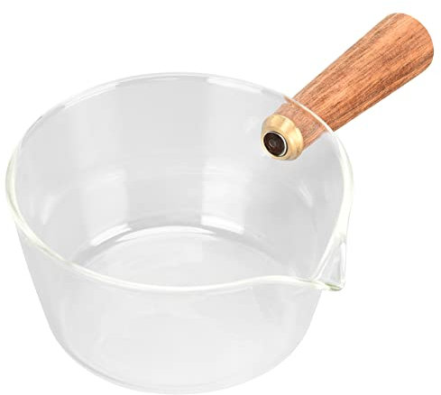 Pot à lait en verre, casserole antiadhésive, chauffe-beurre, pot à sauce résistant à la chaleur, casserole à lait avec manche en bois pour aliments pour bébés au lait de nouilles(400ml)