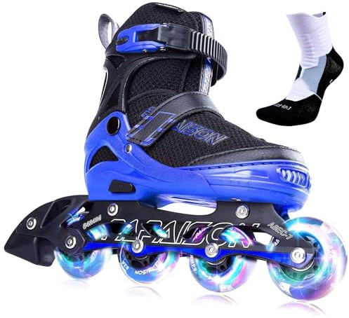 PAPAISON Adjustable Inline Skates for Kids and Adults with Full Light Up Wheels, Outdoor Roller Skates for Girls and Boys, Men and Women